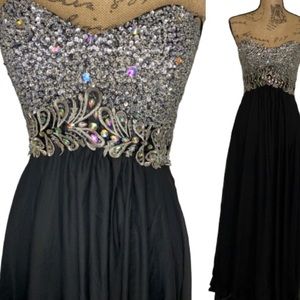 Sweetheart Silver black sequin long evening dress